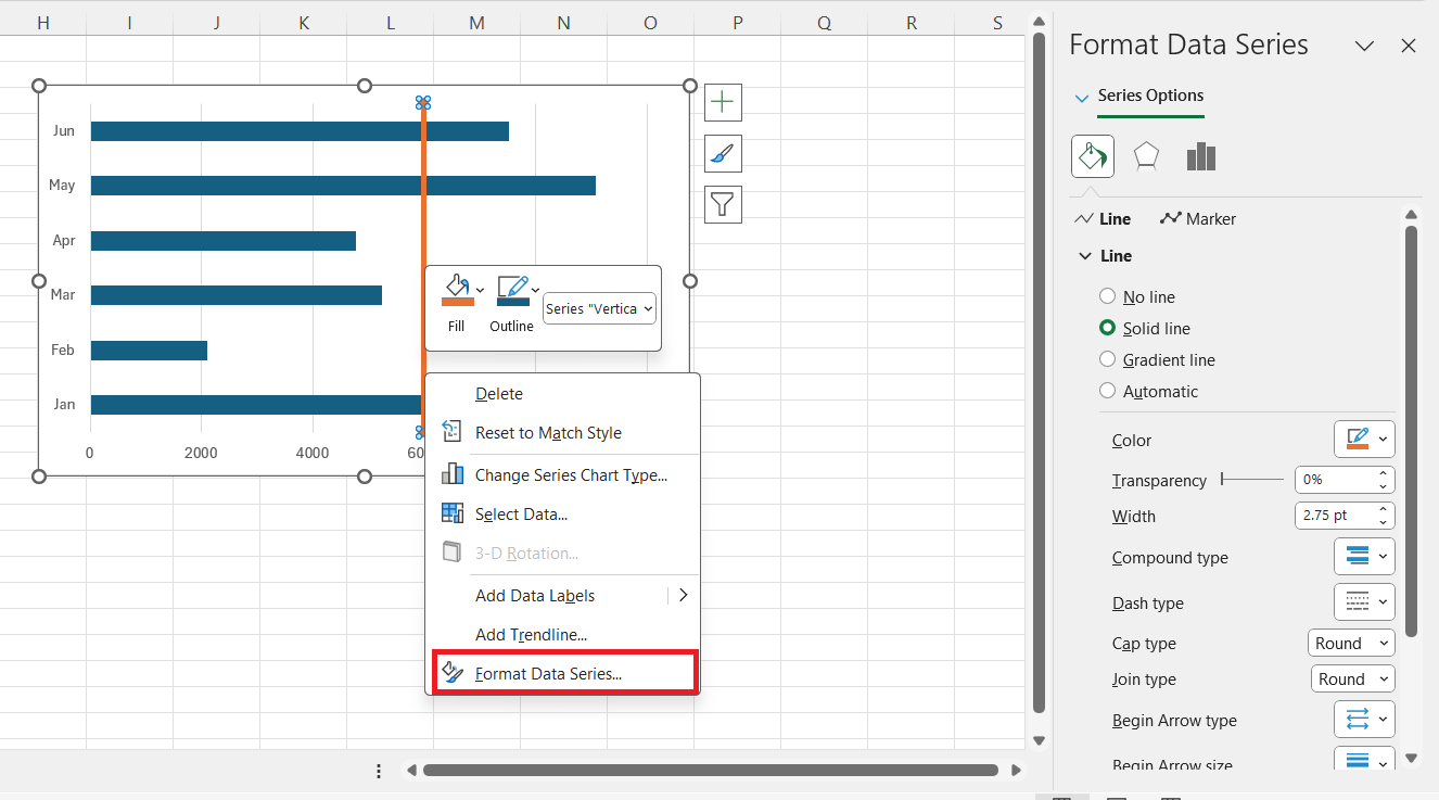 Add Vertical Bars in Excel