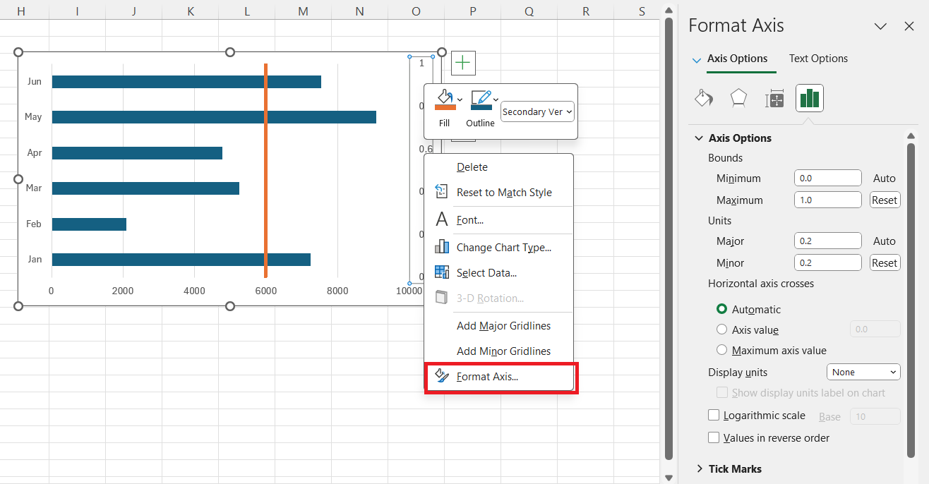 Add Vertical Bars in Excel