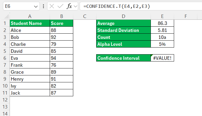 Calculate Confidence Interval in Excel