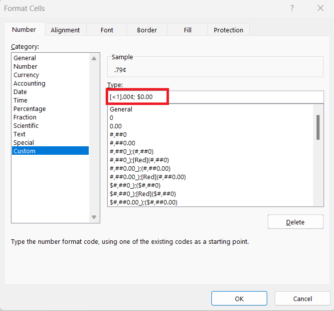 Insert Cent Symbol in Excel