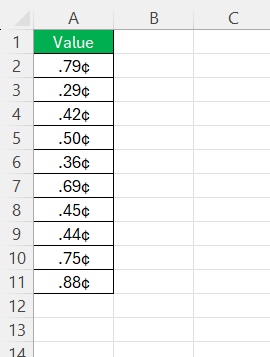 Insert Cent Symbol in Excel