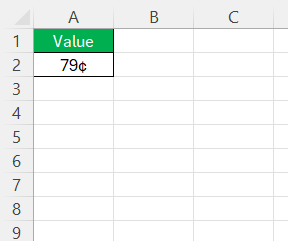 Insert Cent Symbol in Excel