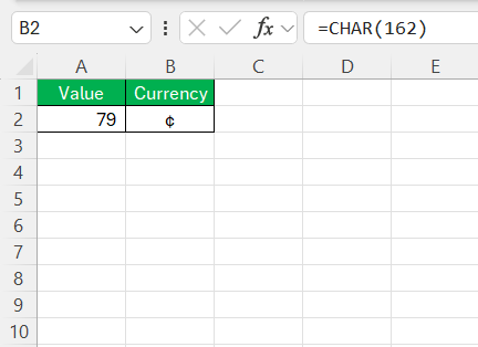 Insert Cent Symbol in Excel