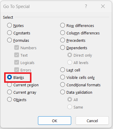 Fill in the Blanks in Excel