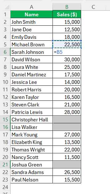 Fill in the Blanks in Excel