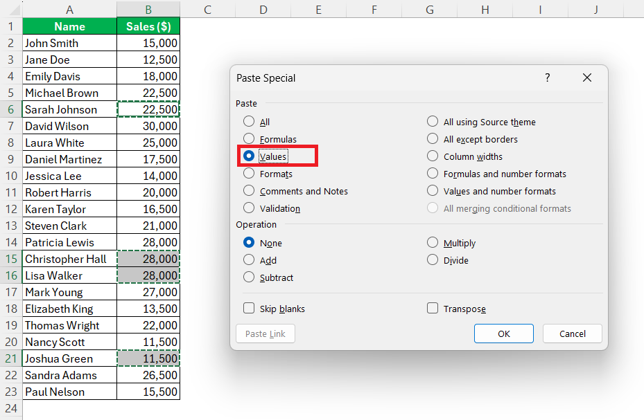 Fill in the Blanks in Excel