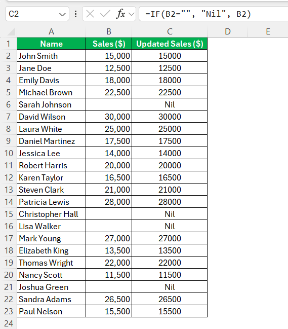 Fill in the Blanks in Excel