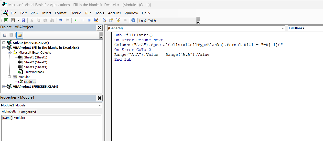 Fill in the Blanks in Excel