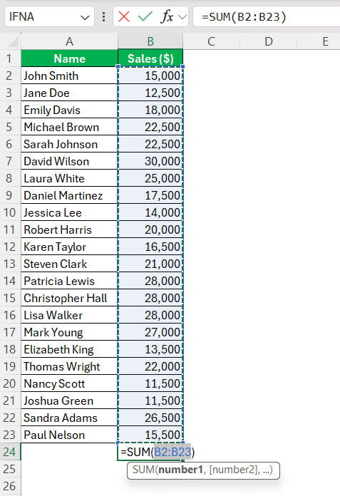 How to Sum a Column in Excel