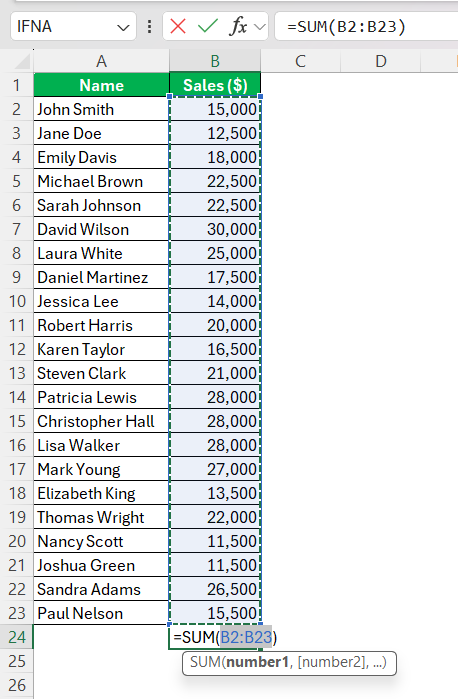 How to Sum a Column in Excel