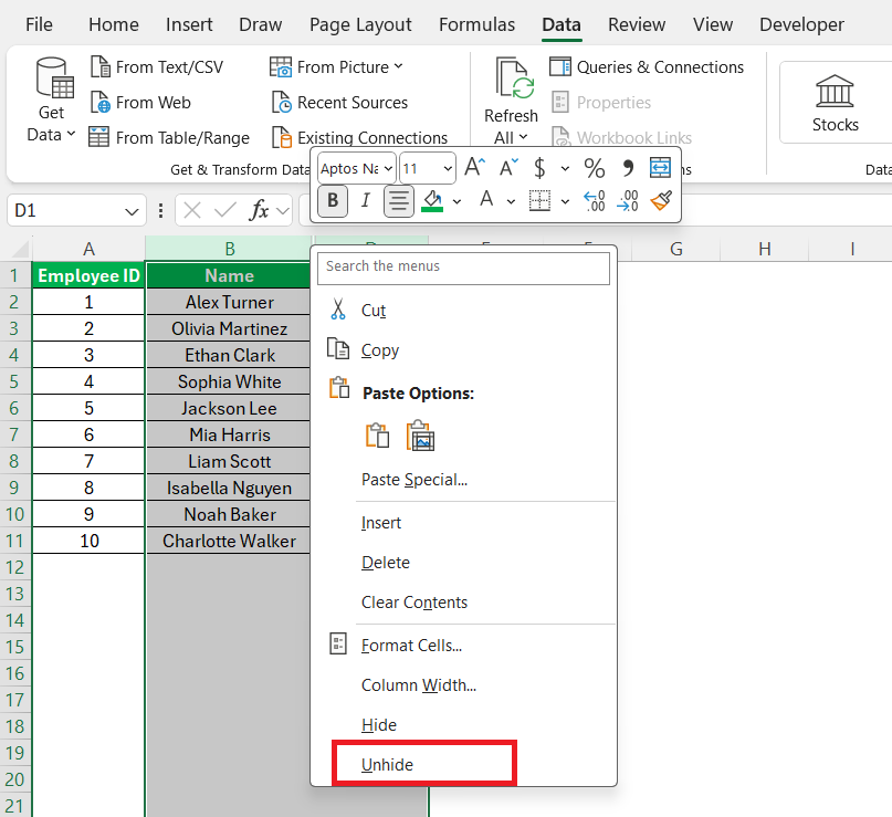 How to Hide Columns in Excel