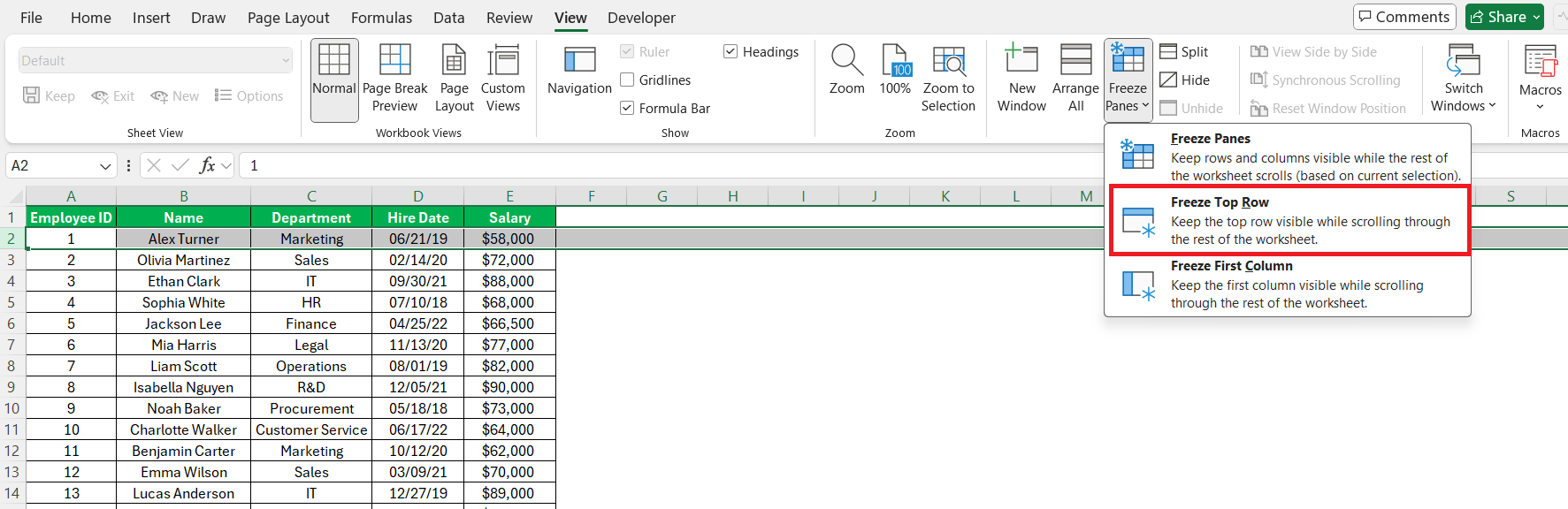 How to Freeze Rows in Excel