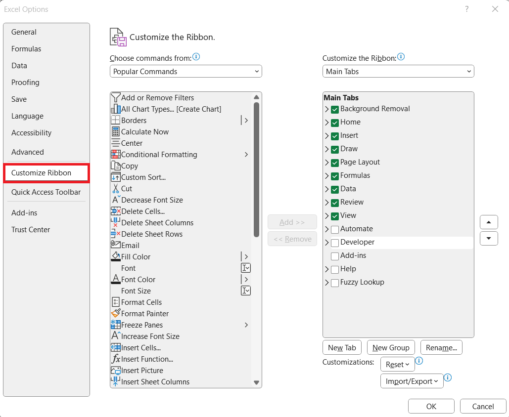 Excel Developer Tab