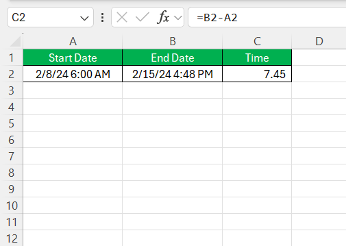 Calculating Time Elapsed in Excel