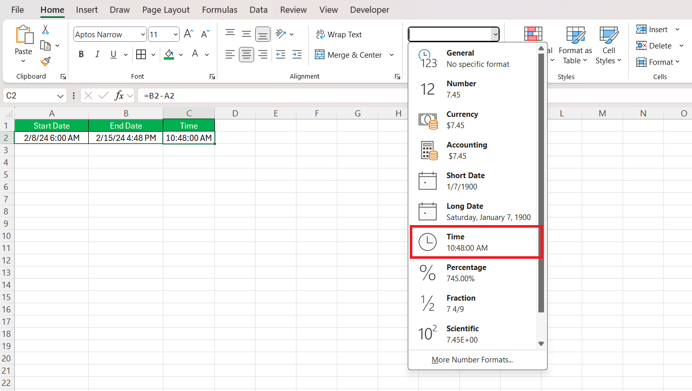 Calculating Time Elapsed in Excel