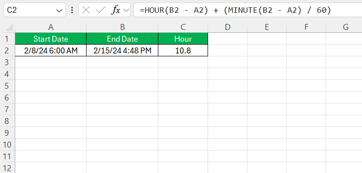 Calculating Time Elapsed in Excel