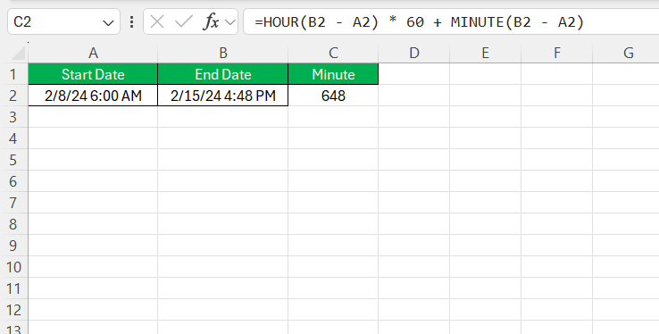 Calculating Time Elapsed in Excel