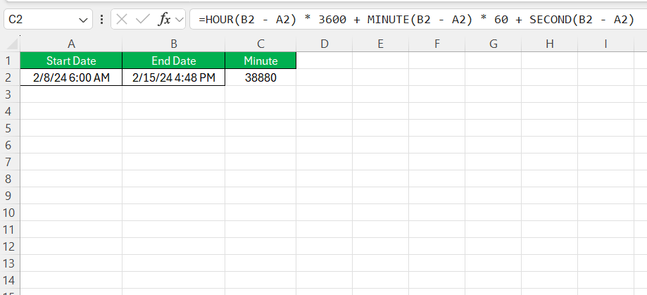 Calculating Time Elapsed in Excel