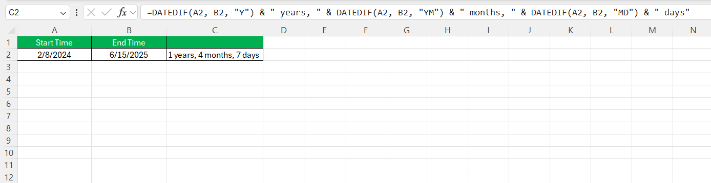 Calculating Time Elapsed in Excel