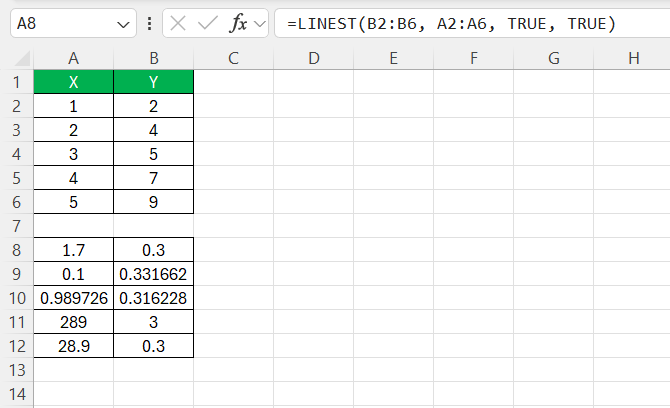 Linest Function Excel