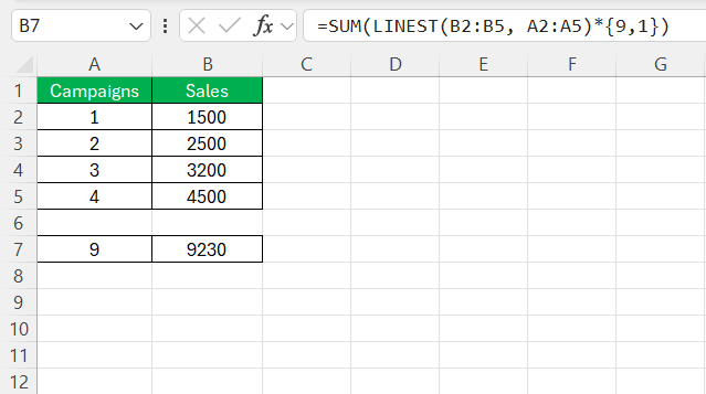 Linest Function Excel