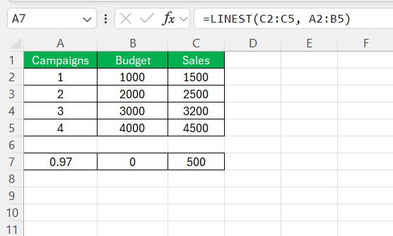 Linest Function Excel