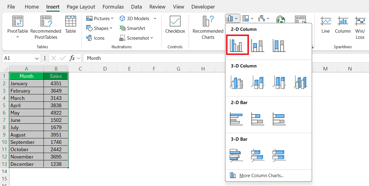 Column Chart in Excel