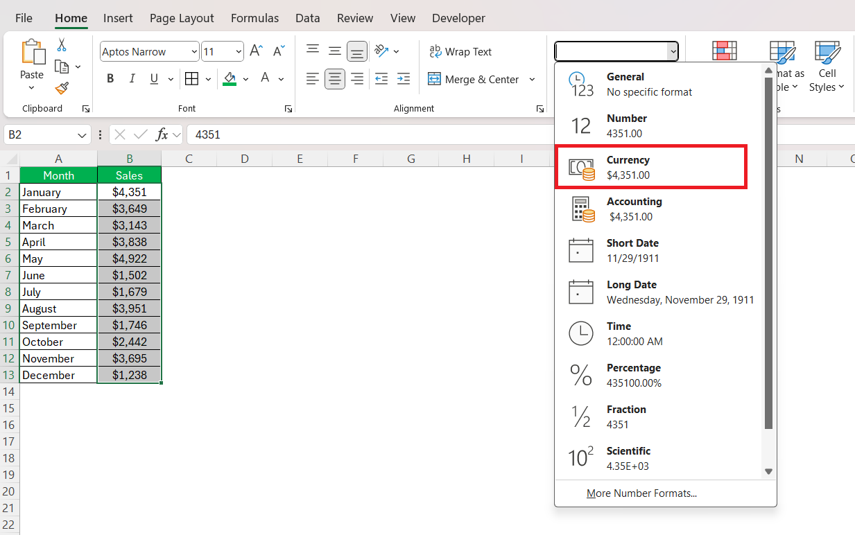 Column Chart in Excel