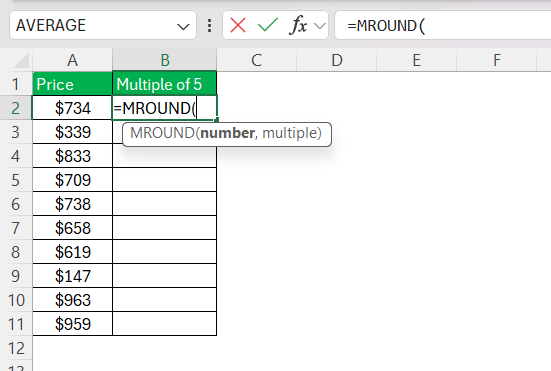 Multiple of 5 in Excel