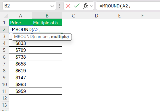 Multiple of 5 in Excel