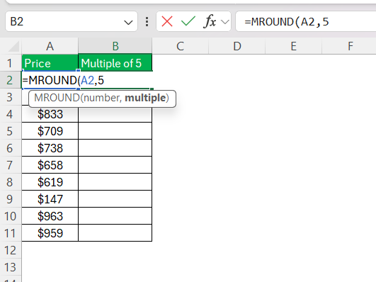 Multiple of 5 in Excel