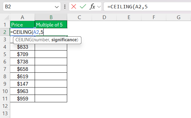 Multiple of 5 in Excel