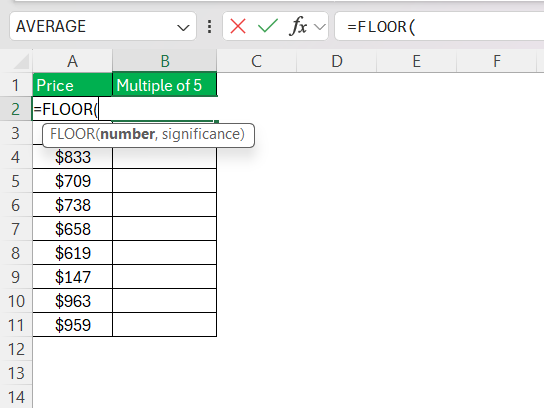 Multiple of 5 in Excel