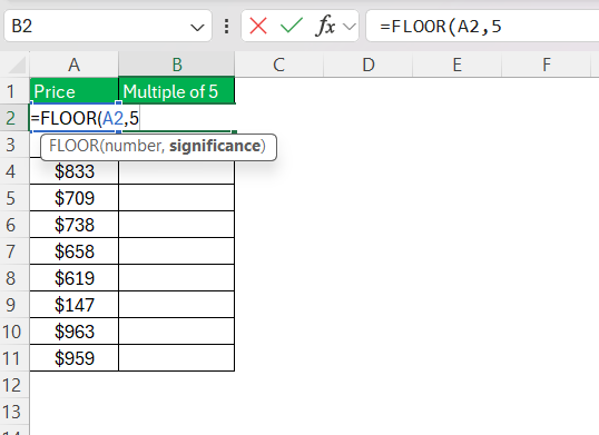 Multiple of 5 in Excel