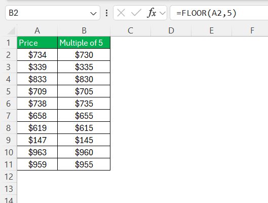 Multiple of 5 in Excel