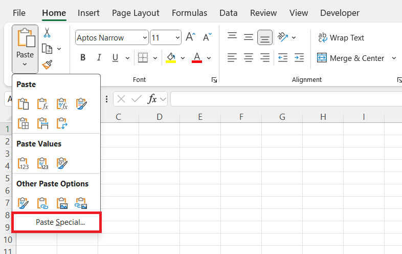 Excel Paste Special