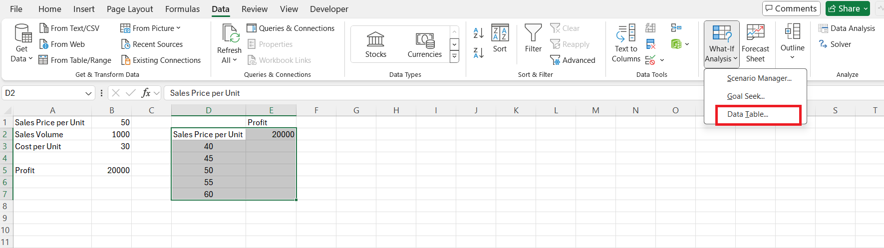 Sensitivity Analysis in Excel