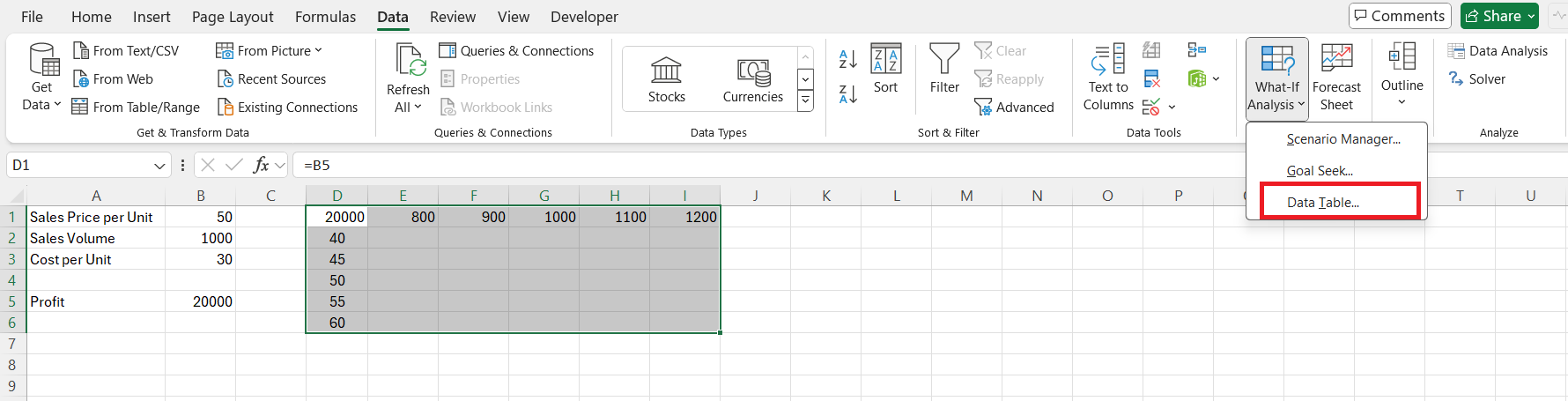 Sensitivity Analysis in Excel