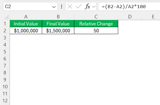 Relative Change Formulas in Excel