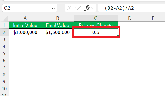 Relative Change Formulas in Excel