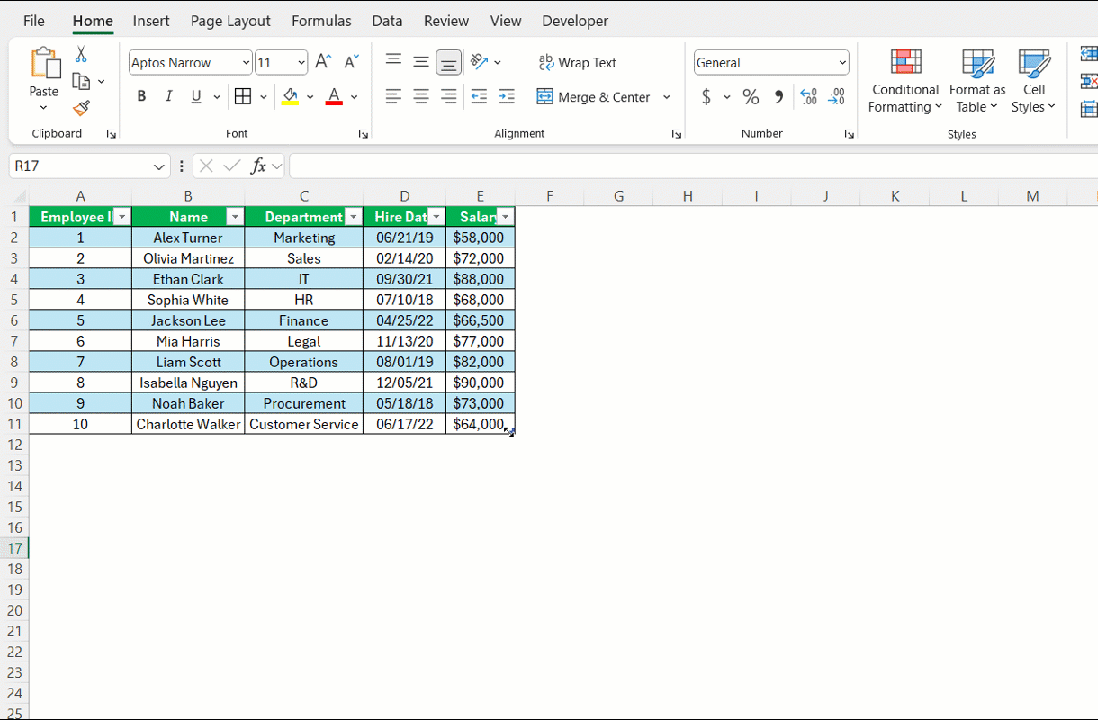 Draw Table in Excel