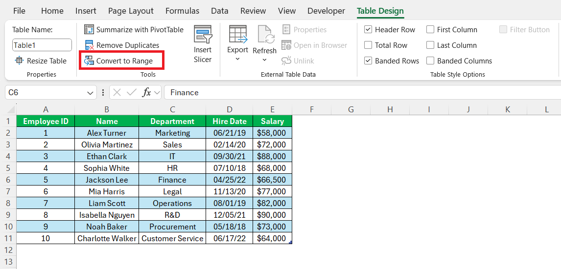 Draw Table in Excel