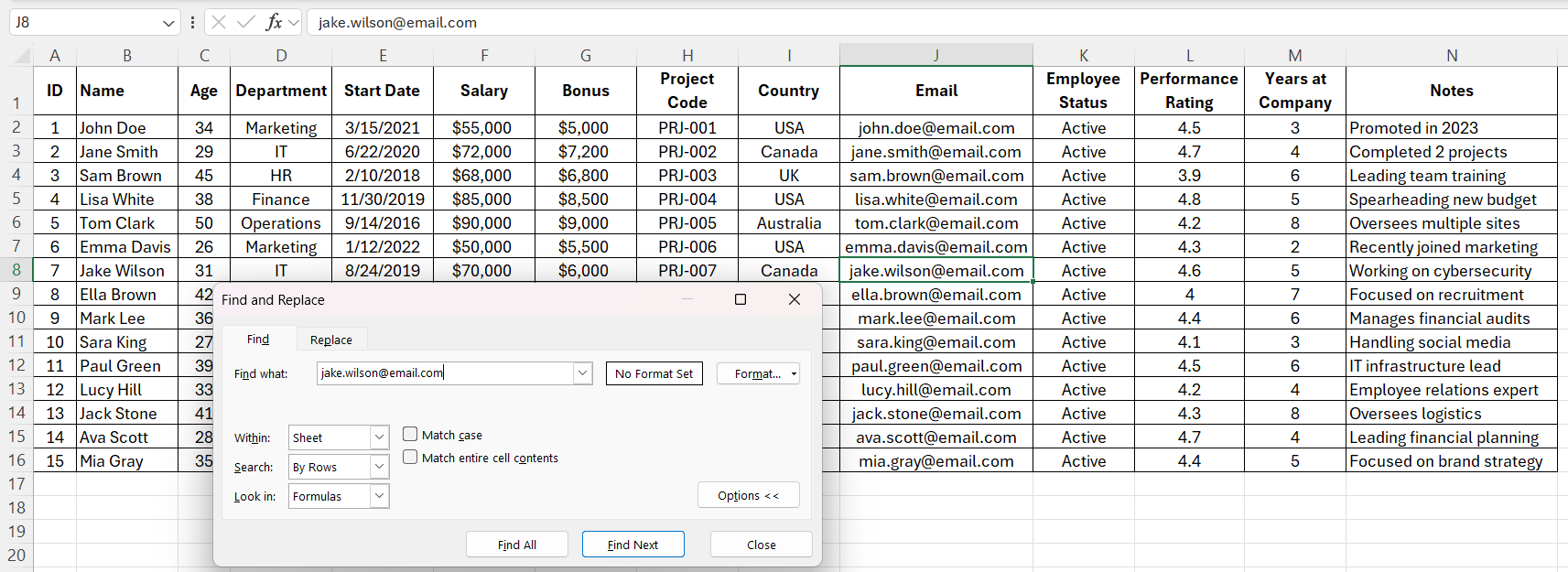 Find and Replace in Excel