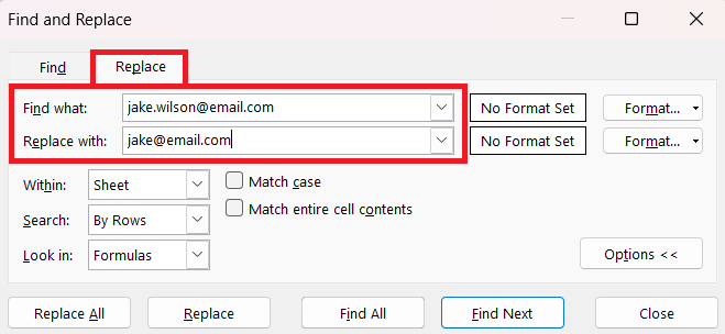 Find and Replace in Excel