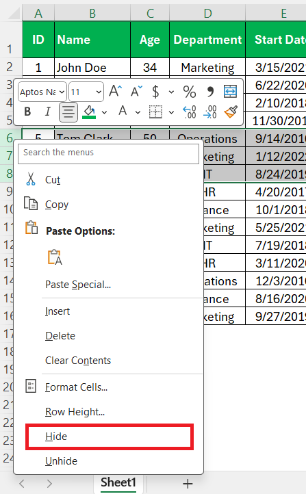 How to Hide Rows in Excel