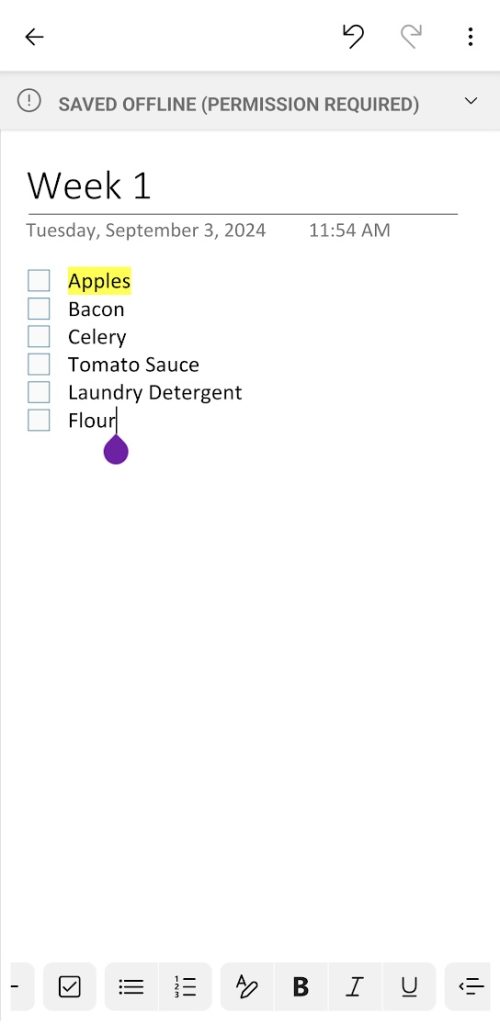 OneNote Checkboxes