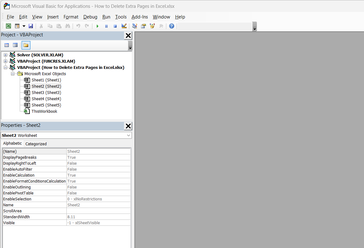 how to delete extra page in Excel