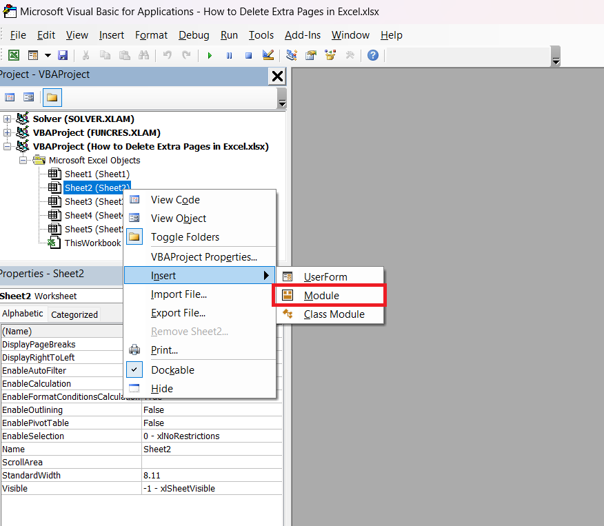 how to delete extra page in Excel