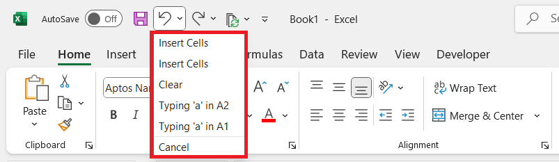 Redo Shortcut in Excel