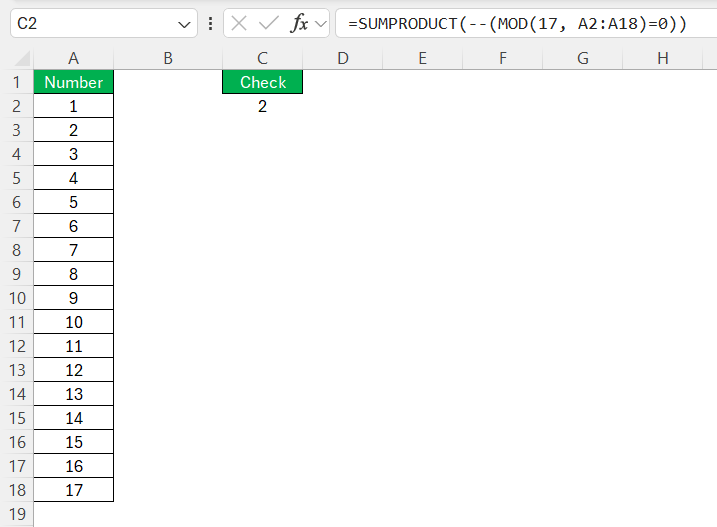 Is 17 prime number in Excel